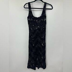NWT Diane Von Furstenberg Devette Black Sequin Silk Lined Midi Dress Size 2